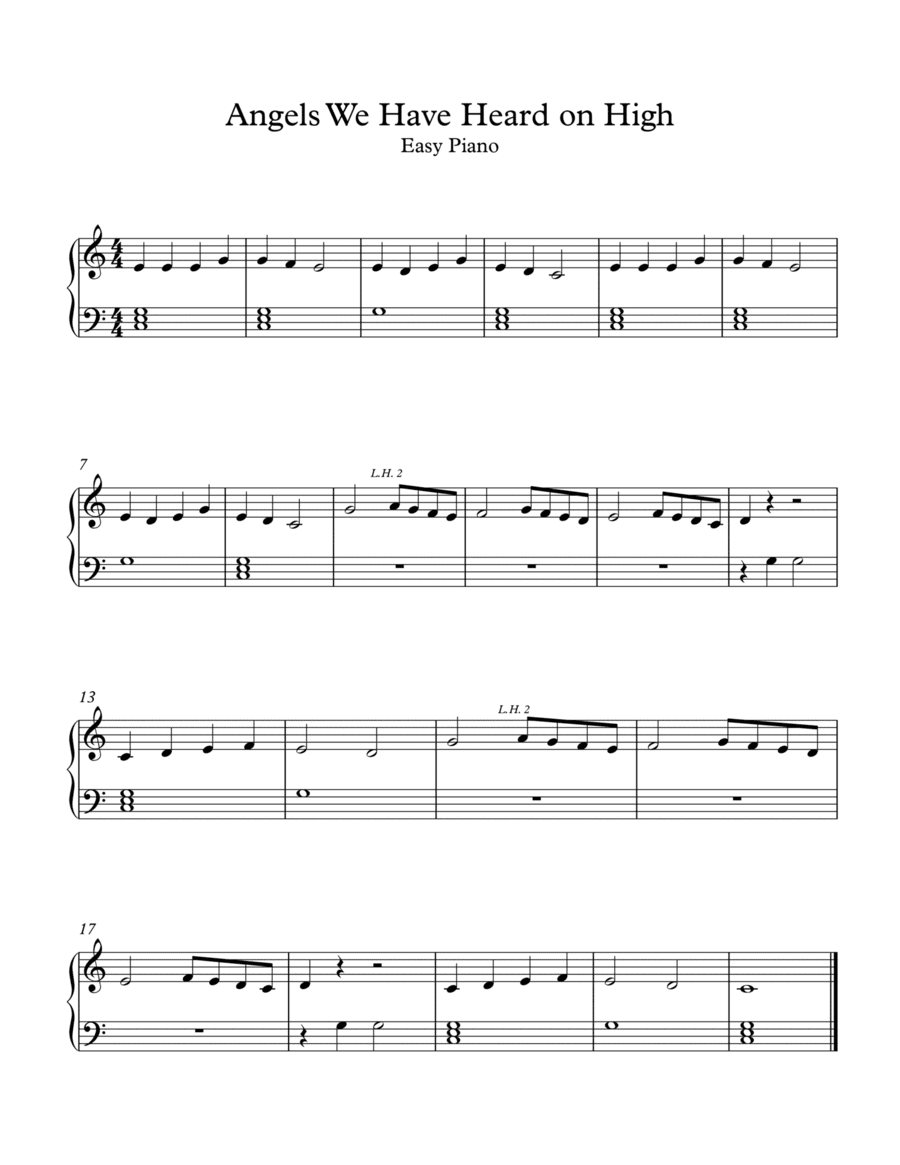 Angels We Have Heard on High Easy Piano (arr. S.C. Hager)