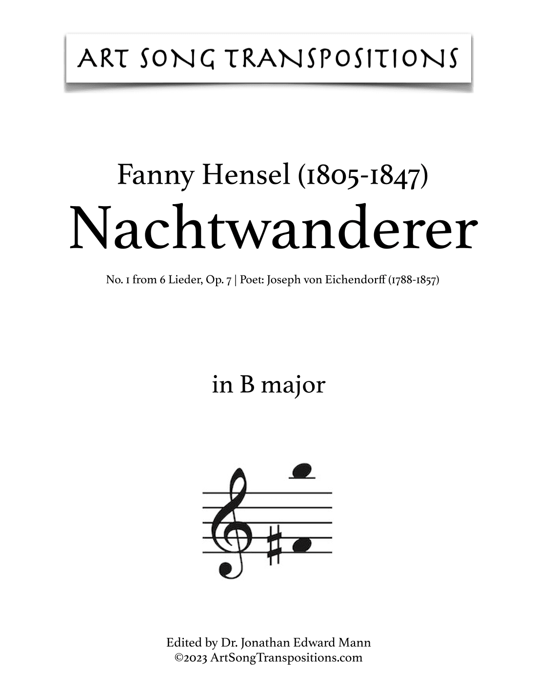HENSEL: Nachtwanderer, Op. 7 no. 1 (transposed to B major, B-flat major, and A major) (arr. ArtSongTranspositions.com)