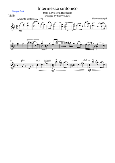 INTERMEZZO SINFONICO from 'Cavalleria Rusticana', Pietro Mascagni, Violin Solo, Intermediate Level (arr. Sherry Lewis)