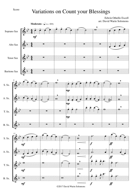 Variations on Count your Blessings for saxophone quartet (arr. David Warin Solomons)