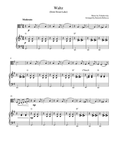 Waltz (from Swan Lake) (for viola solo and piano accompaniment) (arr. Kaiserin Rebecca)
