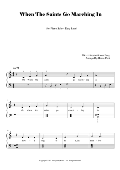 When The Saints Go Marching In - for Piano solo/Easy Level (arr. Hanna Choi)