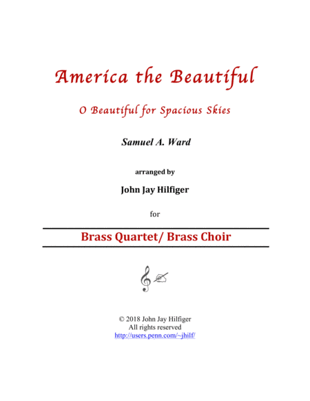 America the Beautiful for Brass Quartet/ Brass Choir (arr. John Jay Hilfiger)