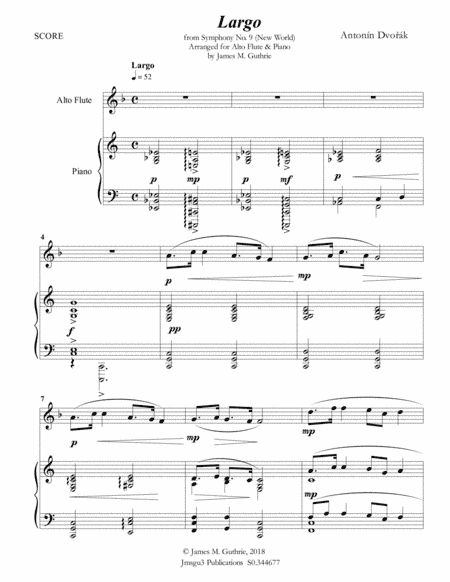 Dvorák: Largo from the New World Symphony for Alto Flute & Piano (arr. James M. Guthrie, ASCAP)