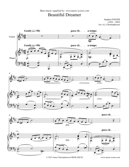 Beautiful Dreamer - Violin and Piano (arr. Anne L Christopherson GRSM ARCM)
