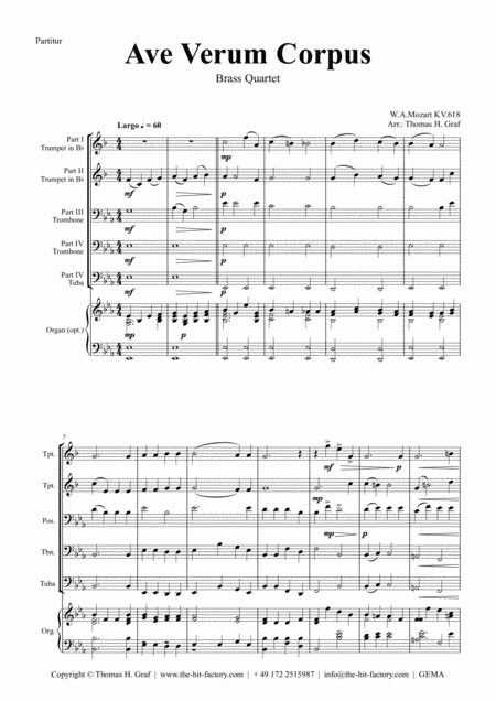 Ave Verum Corpus - W.A. Mozart - Brass Quartet (arr. Thomas H. Graf)