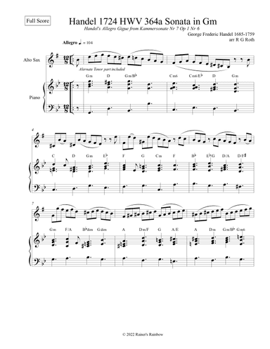 Handel's Gigue or Tarantela For Alto Saxophone Solo (arr. R G Roth)