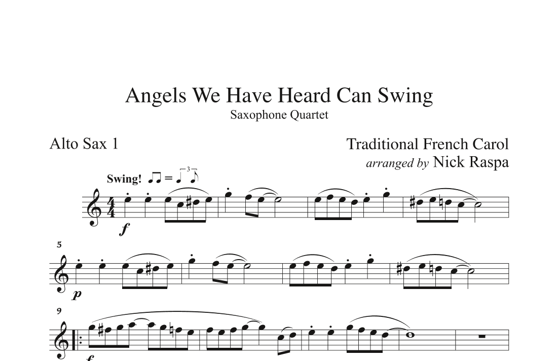 Angels We Have Heard Can Swing (easy sax quartet AATB) Alto Sax 1 part (arr. Nick Raspa)
