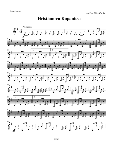 Hristianova Kopanitsa for Clarinet Quartet (arr. Mike Curtis)