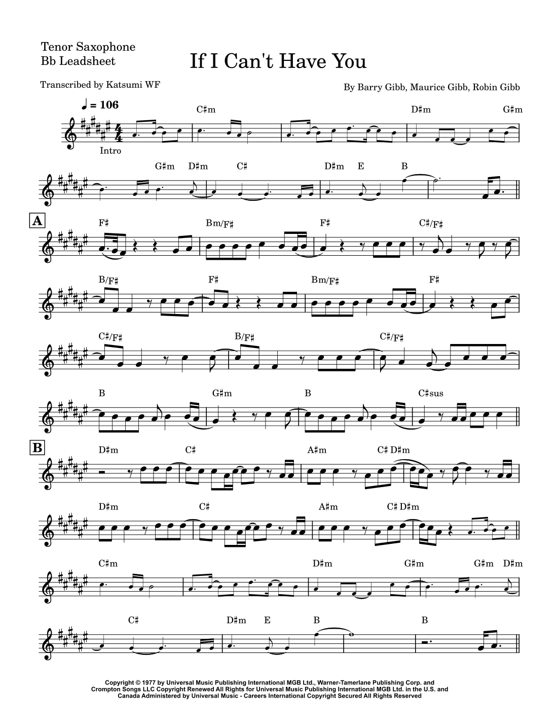 If I Can't Have You (arr. Katsumi WF)