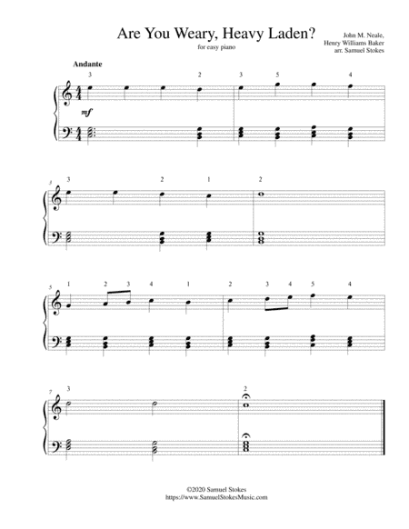 Are You Weary, Heavy Laden? - for easy piano (arr. Samuel Stokes)