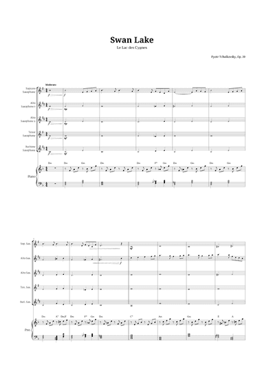 Swan Lake by Tchaikovsky for Sax Quintet and Piano (arr. Langanho)