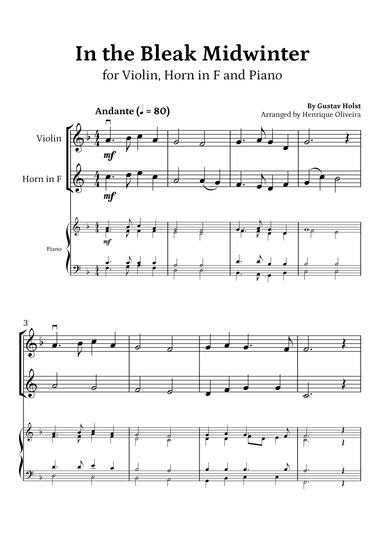 In the Bleak Midwinter (Violin, Horn in F and Piano) - Beginner Level (arr. Henrique Oliveira)