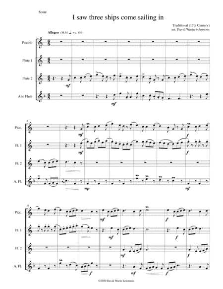 Variations on "I saw three ships come sailing in" for piccolo, 2 flutes and alto flute (arr. David Warin Solomons)