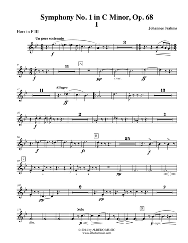 Brahms Symphony No. 1, Movement I - Horn in F 3 (Transposed Part), Op. 68 (arr. Doug Clyde)