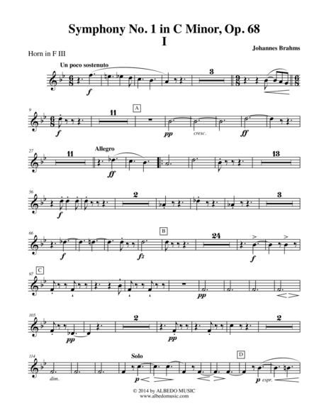 Brahms Symphony No. 1, Movement I - Horn in F 3 (Transposed Part), Op. 68 (arr. Doug Clyde)