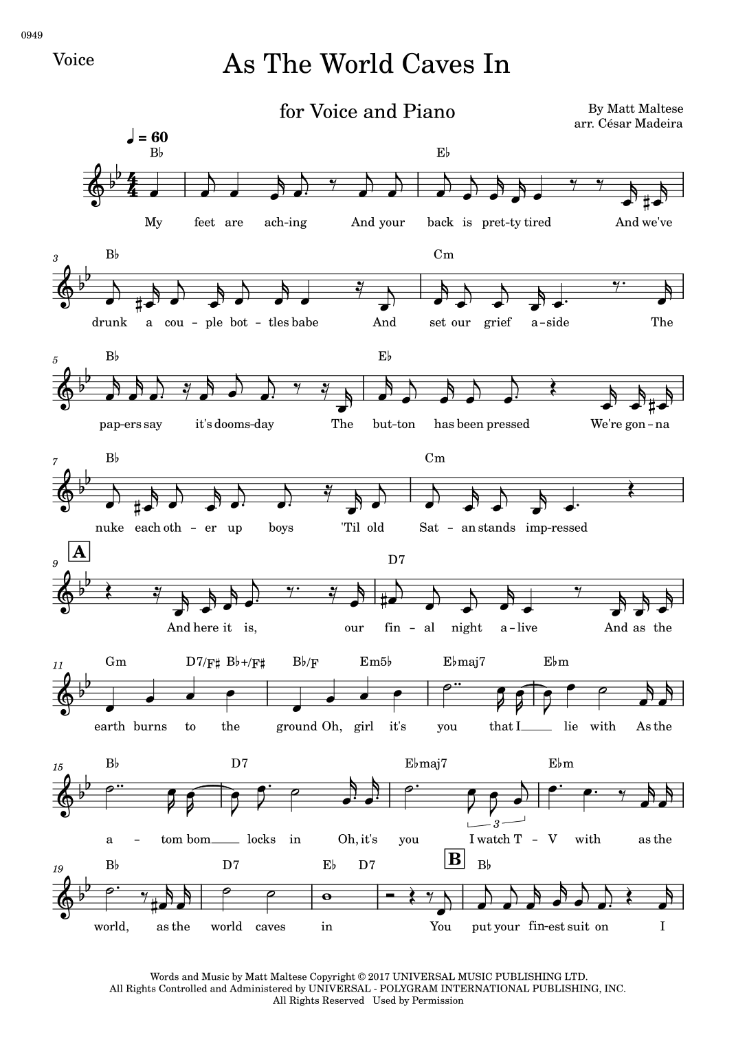 As The World Caves In (arr. César Madeira)