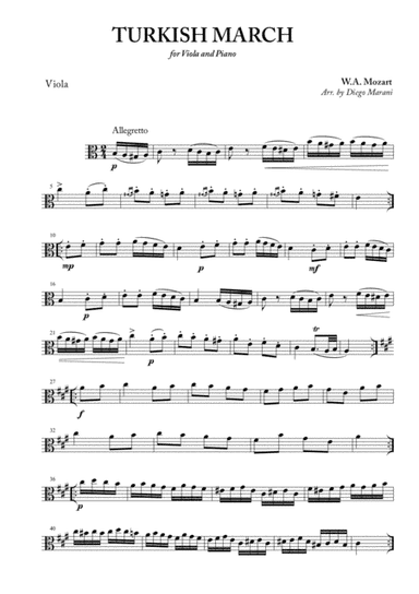 Turkish March for Viola and Piano (arr. Diego Marani)