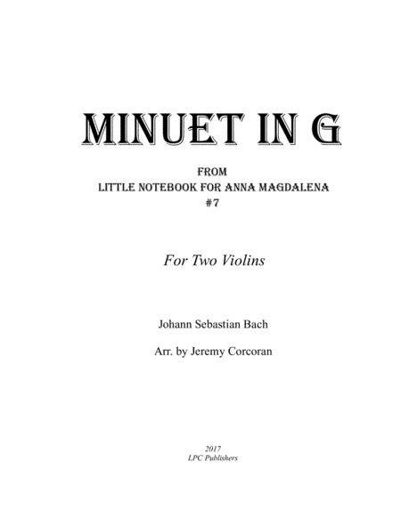 Minuet in G for Two Violins (arr. Jeremy Corcoran)
