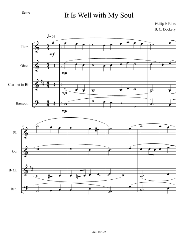 It Is Well with My Soul (Woodwind Quartet) (arr. B. C. Dockery)