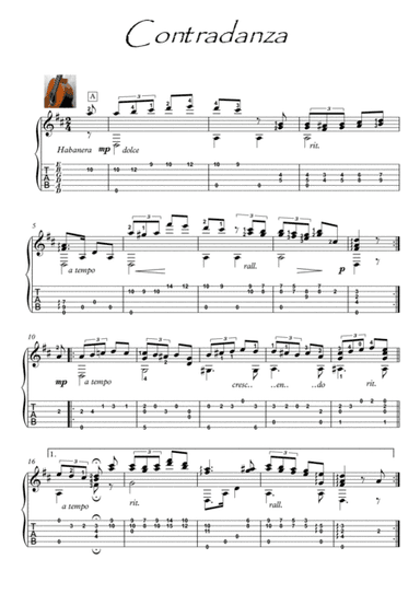 Contradanza Guitar solo (arr. PianoSheetNow)