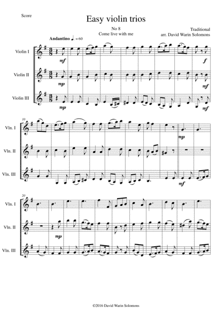 Come live with me for violin trio (arr. David Warin Solomons)