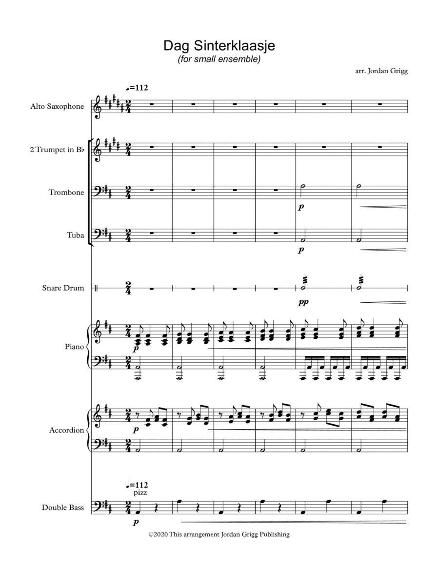 Dag Sinterklaasje (for small ensemble) (arr. Jordan Grigg)