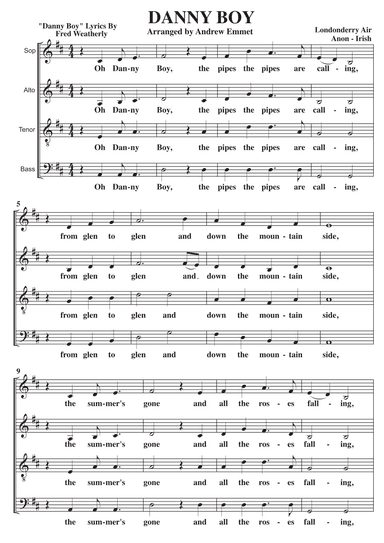 Danny Boy A Cappella SATB (arr. Andrew Emmet)