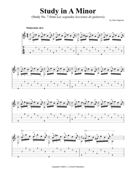 Study in A Minor (Study No. 7 from Las segundas lecciones de guitarra) (arr. A. J. Cornell Publications)