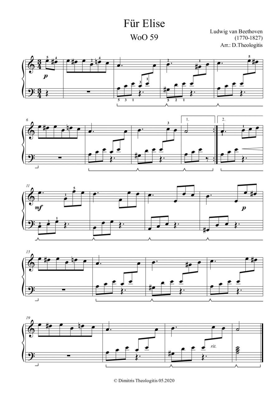 Für Elise (easy piano) (arr. Dimitris Theologitis (electricOdysseas.com))