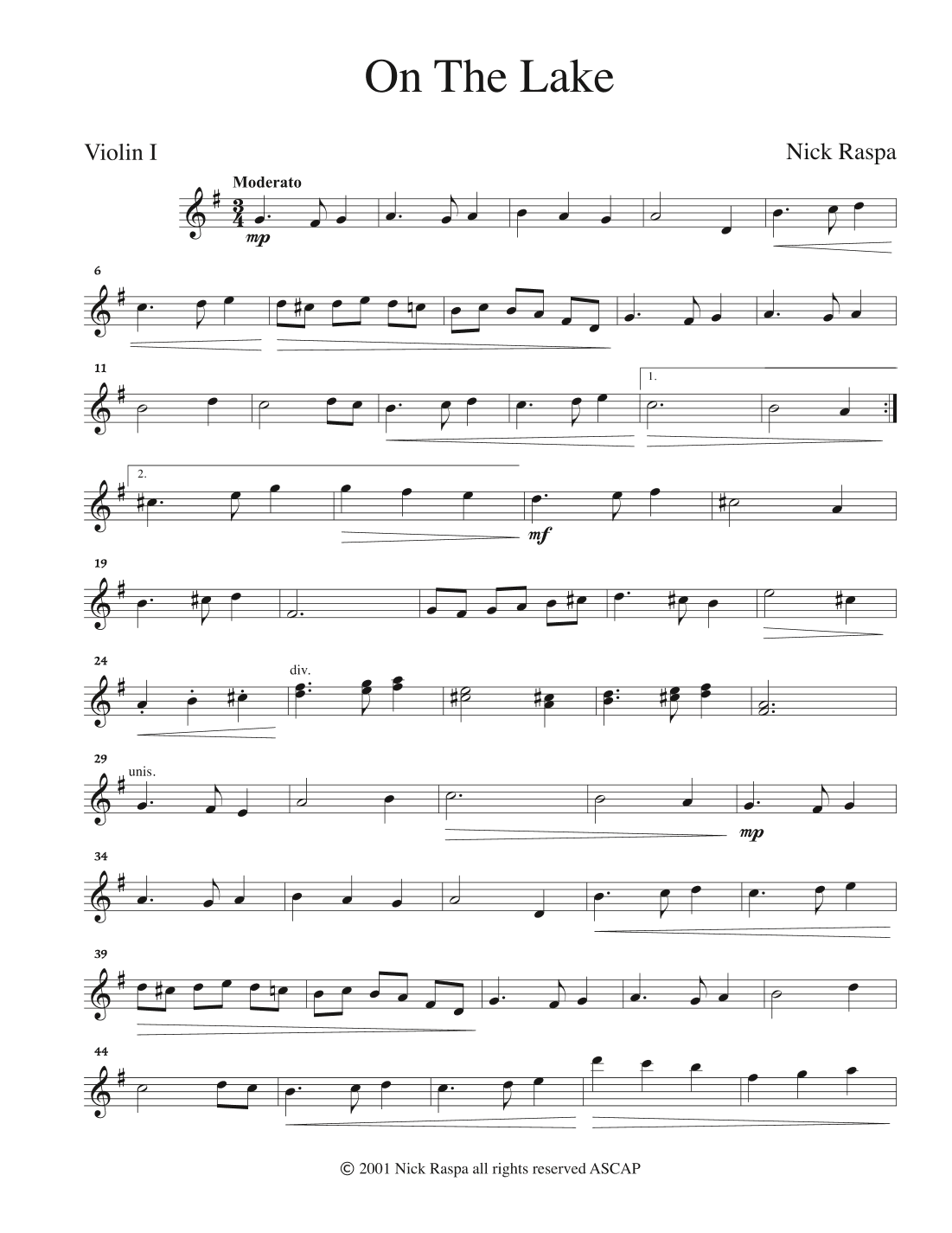 On The Lake (String Orchestra) Violin I part