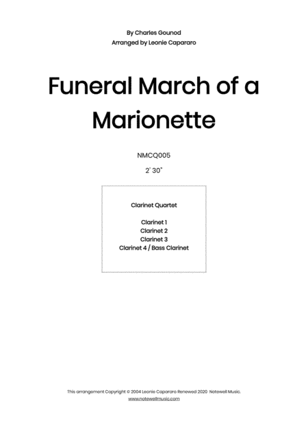 Funeral March of a Marionette (Clarinet Quartet) (arr. Leonie Capararo)
