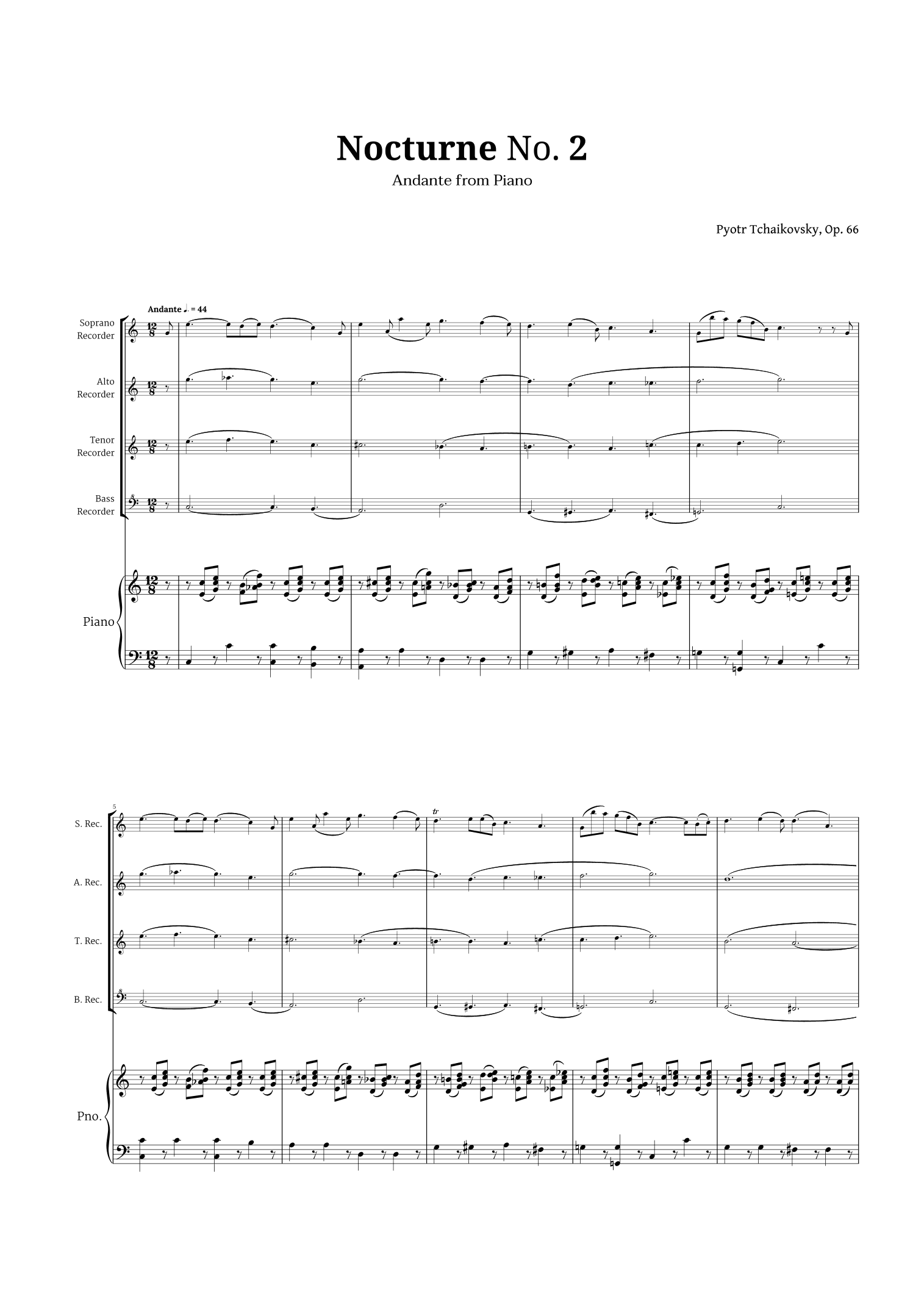 Nocturne by Chopin for Recorder Quartet and Piano (arr. Langanho)