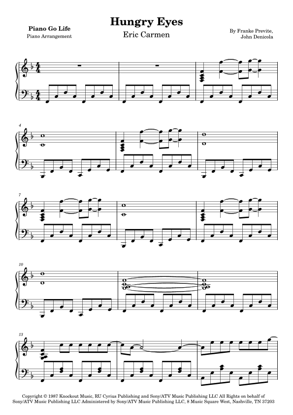 Hungry Eyes (arr. Piano Go Life)