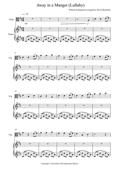 Away in a Manger (Lullaby) for Viola and Piano (arr. David Burndrett)