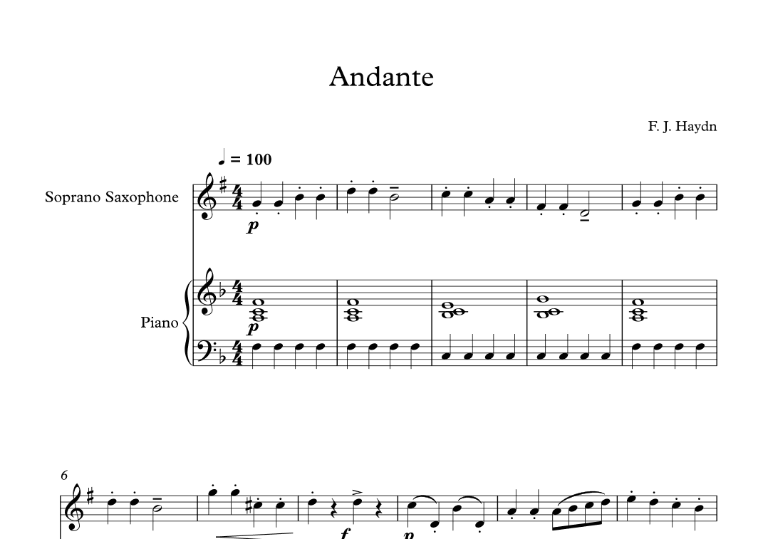Andante (Surprise Symphony) - Franz Joseph Haydn (Soprano Sax + Piano) (arr. Digital Book Music)