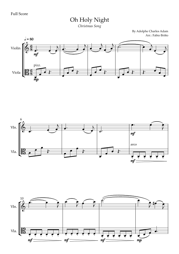 Oh Holly Night (Christmas Song) for Violin & Viola Duo (arr. Fabio Britto)