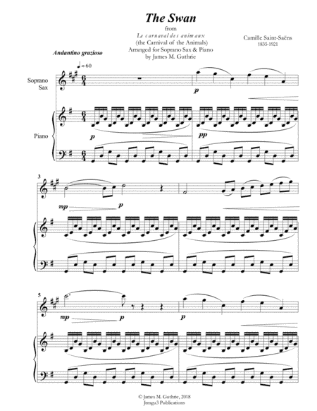 Saint-Saens: The Swan for Soprano Sax & Piano (arr. James M. Guthrie, ASCAP)
