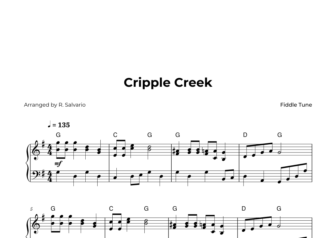 Cripple Creek - Intermediate Piano (arr. R. Salvario)