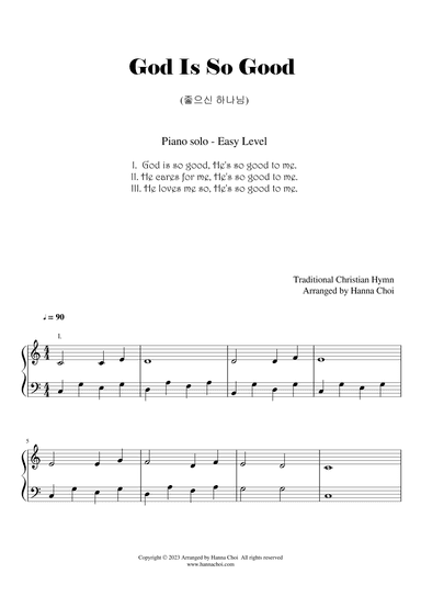 God Is So Good - Christian Hymn [for Piano Solo /Easy] (arr. Hanna Choi)