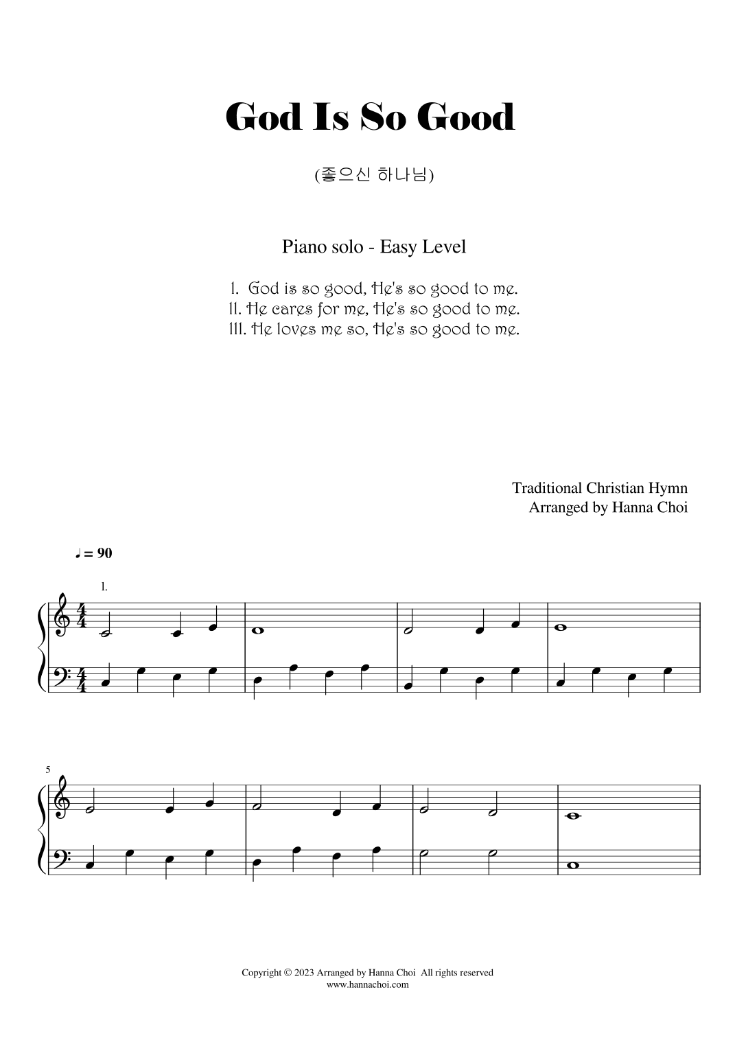 God Is So Good - Christian Hymn [for Piano Solo /Easy] (arr. Hanna Choi)