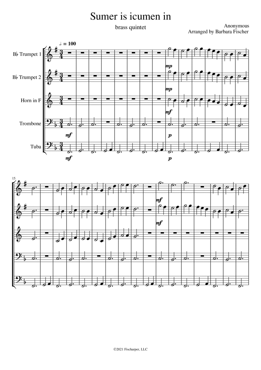 Sumer is icumen in - brass quintet (arr. Barbara Fischer)