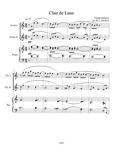 Clair de Lune (Violin Duet) with piano accompaniment (arr. B. C. Dockery)
