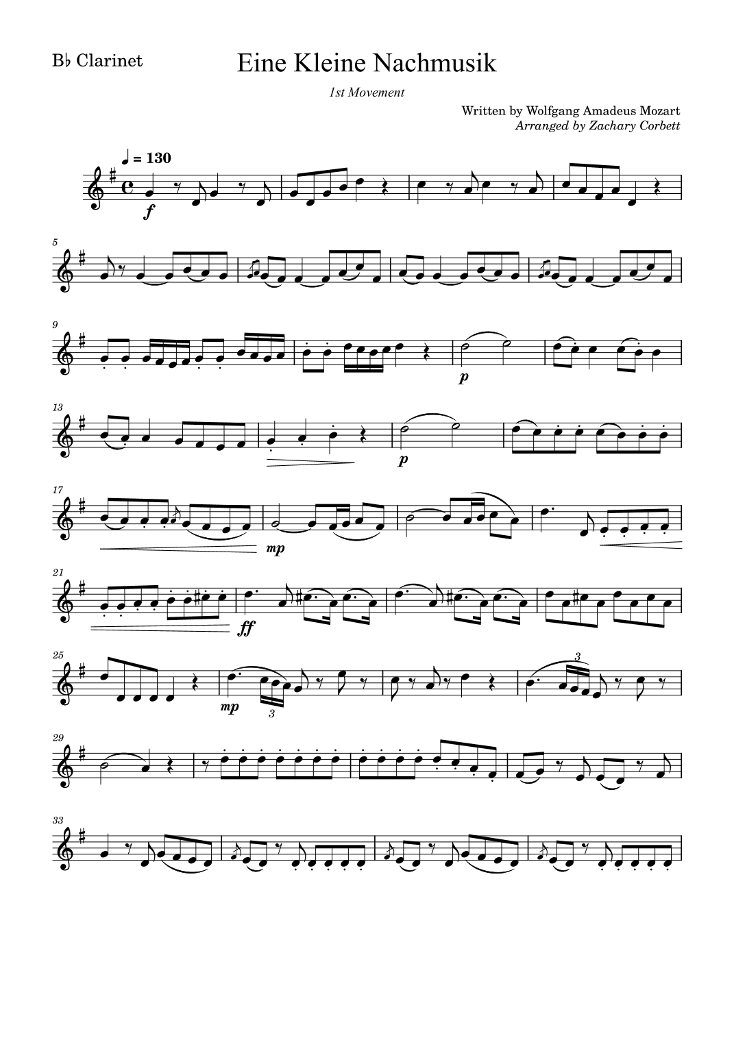 Eine Kleine Nachtmusik, 1st Movement (arr. Zachary Corbett)