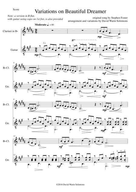 Variations on Beautiful Dreamer for clarinet and guitar (arr. David Warin Solomons)