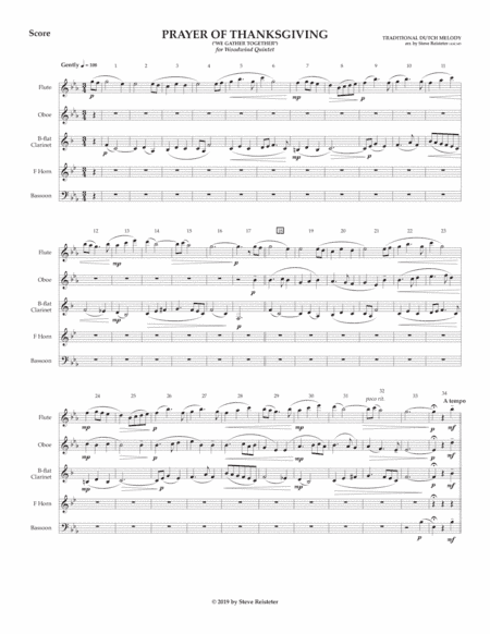 Prayer Of Thanksgiving for Woodwind Quintet (arr. Reisteter) (arr. Steve Reisteter)