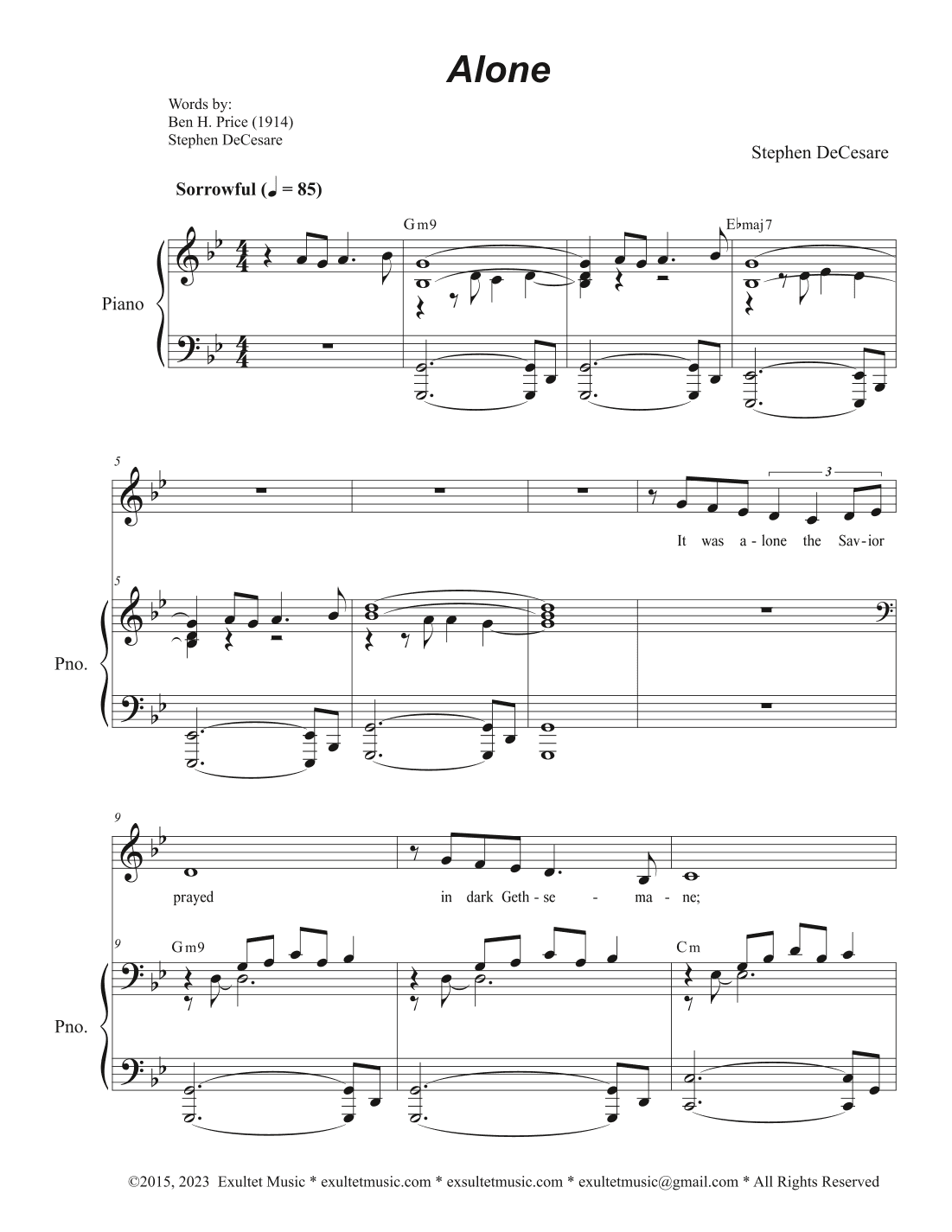 Alone (Vocal solo - Medium Key)