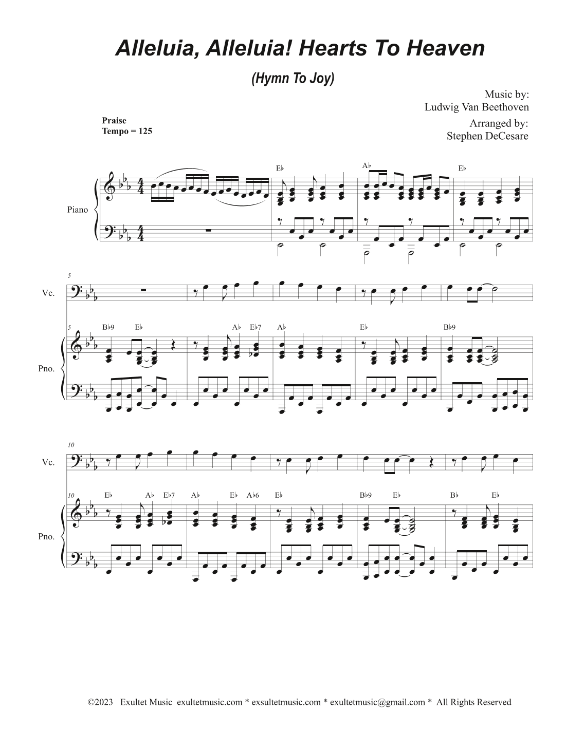 Alleluia, Alleluia! Hearts To Heaven (Cello solo and Piano) (arr. Stephen DeCesare)