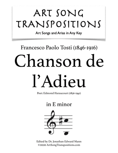 TOSTI: Chanson de l'Adieu (transposed to E minor) (arr. ArtSongTranspositions.com)