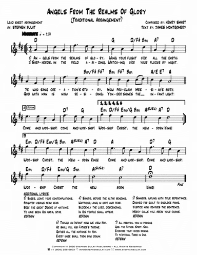 Angels From The Realm Of Glory - Lead sheet arranged in traditional and jazz style (key of D) (arr. Stephen Bulat)